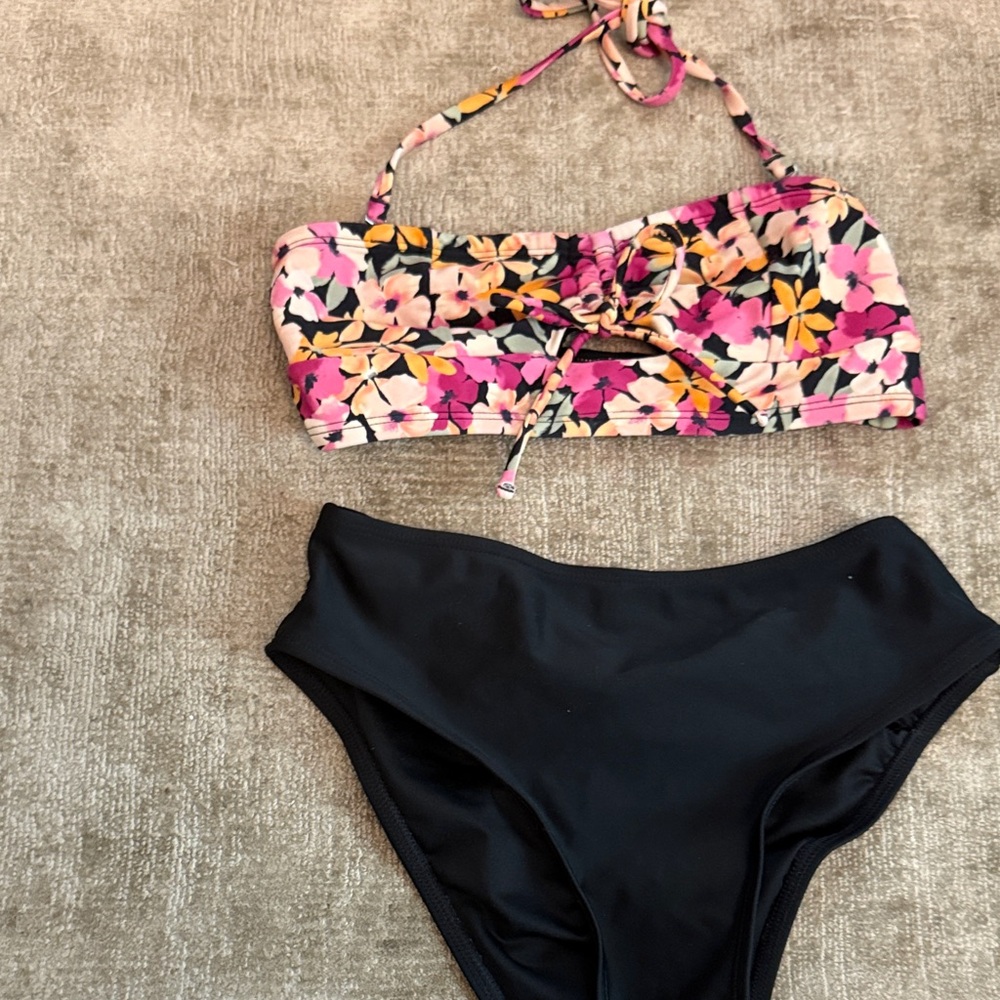 Floral Bikini Top and Black Bottoms